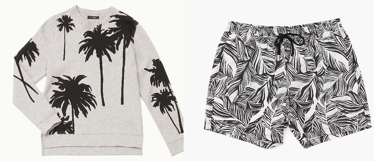 Paolo Pecora Milano lancia il tropical su felpe e costumi da bagno in versione bianco/nero.