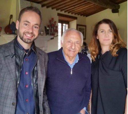 Damiano Gallo con Mogol e Rita Pederzoli Ricci che intervistò con lui il maestro per il programma tv Il Bello del Mattone.