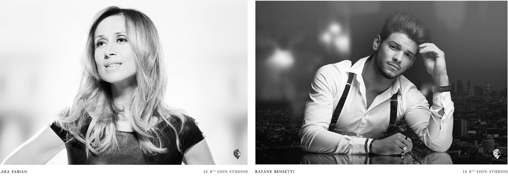 Due star francesi: la cantante Lara Fabian e l'attore Rayane Bensetti ritratti da Ludovic Baron.